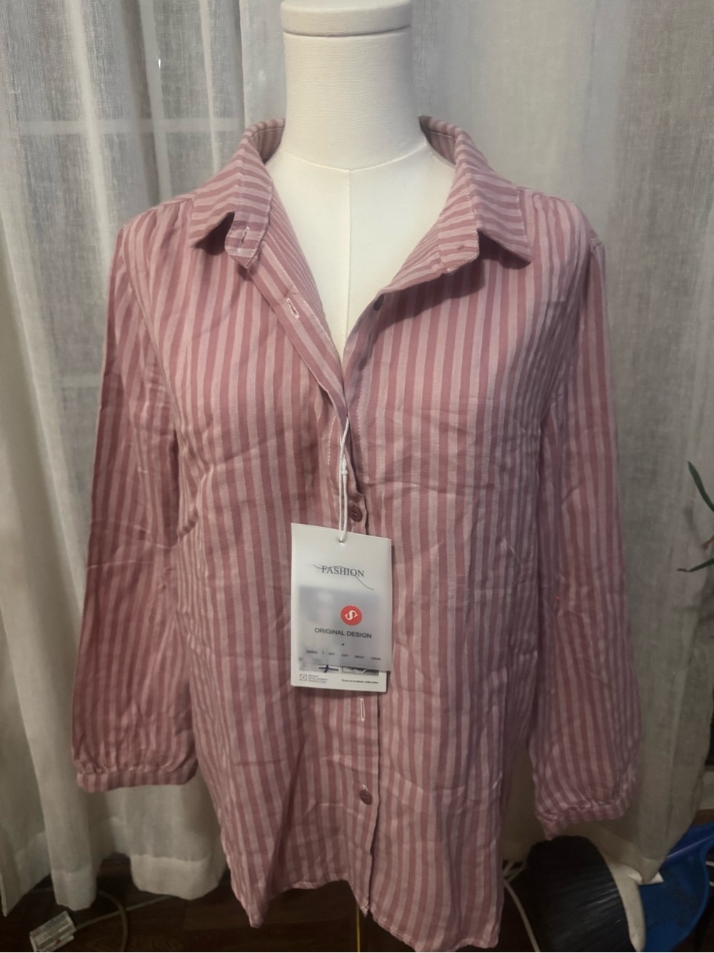 Striped Pink Button-Down Shirt with Classic Collar